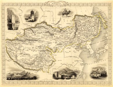 Map of the northern and western part of the Chinese Empire - "Thibet, Mongolia, and Mandchouria". The borders are shown as per the 1686 Treaty of Nerchinsk. (They were to be changed drastically in 185