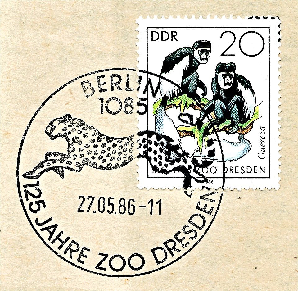 Stamp of the German Democratic Republic; 1986; commemorative issue to "125 years of Dresden Zoo"; This zoological garden was opened on 9 May 1861 and has contemporary 1379 individual animals of 239 sp