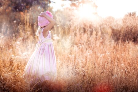 Little girl meadow wildflowers