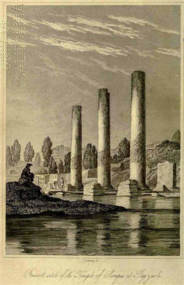 Pillars of the temple at Pozzuoli (Italy) used by Lyell to show former sea level differing from today. The corroded part at each pillar has once been below sea level. This higher sea level obviously i