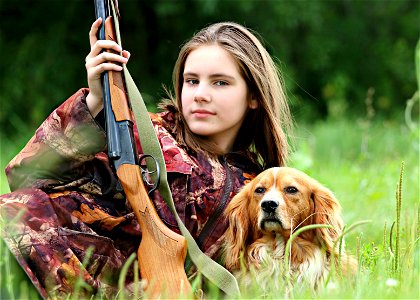 Dog Shotgun Hunter Girl photo
