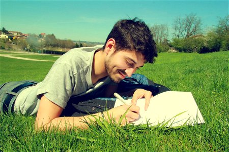 Man Writing Lawn photo