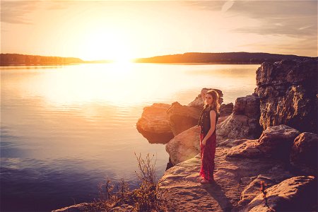 Woman Lake Sunset photo