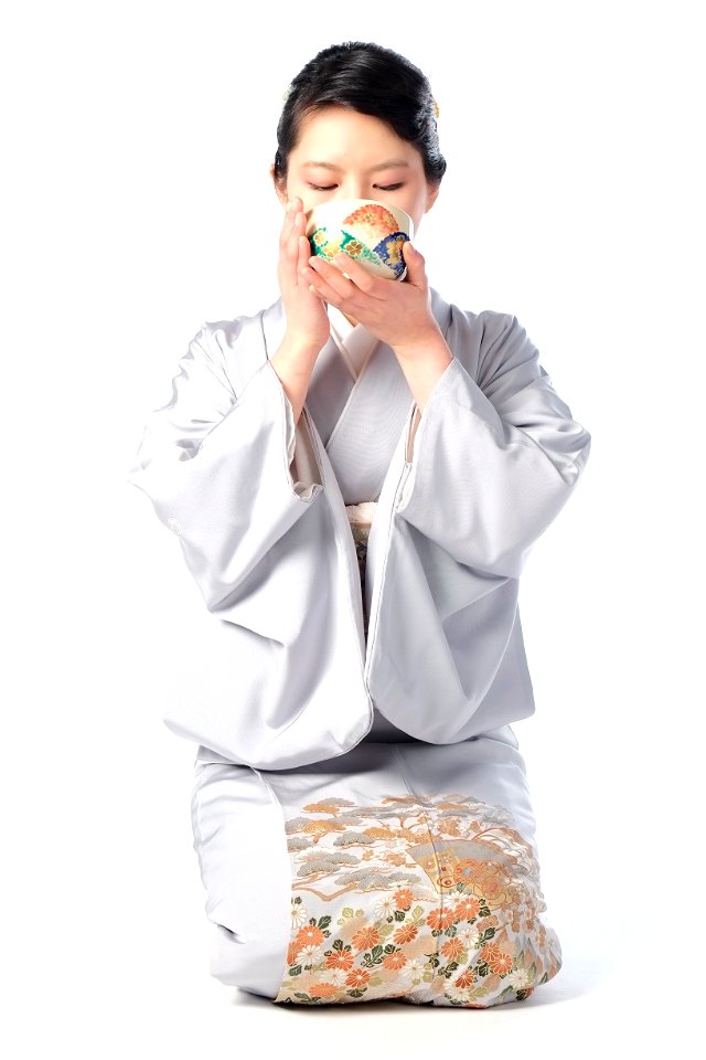 Woman Drinking Tea Kimono