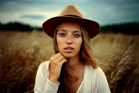 Woman Hat Grass photo