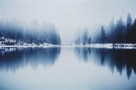 Lake Fog Snow photo