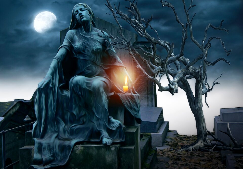 Dark cemetary statue photo