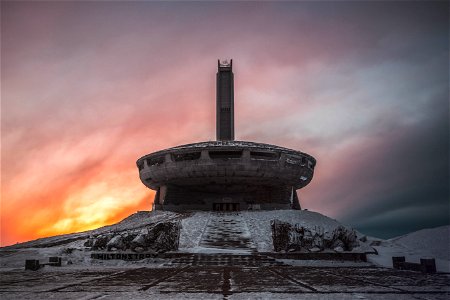 Snowy building in Bulgaria photo