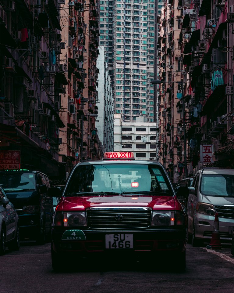 Buildings and Taxi photo