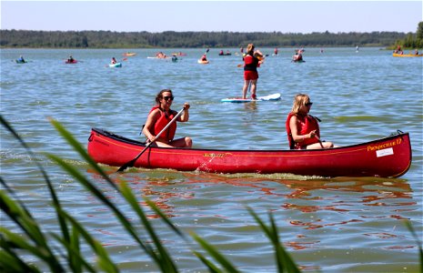 Girls in canoe photo
