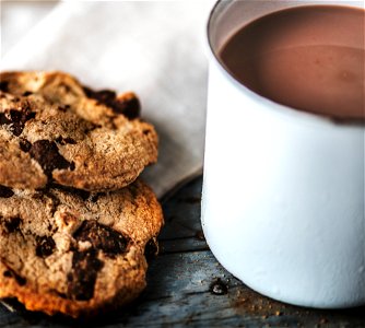 Hot chocolate with chocolate chip cookies photo