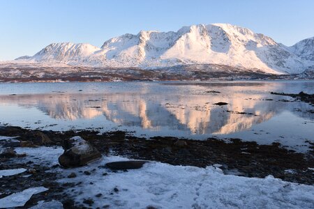 Snow landscape mirroring photo