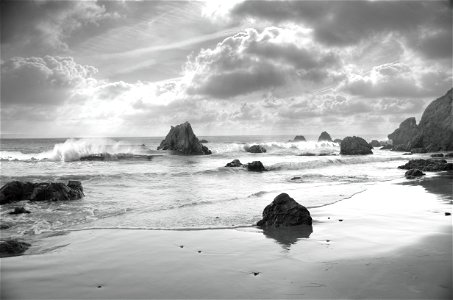 Beach waves black and white photo