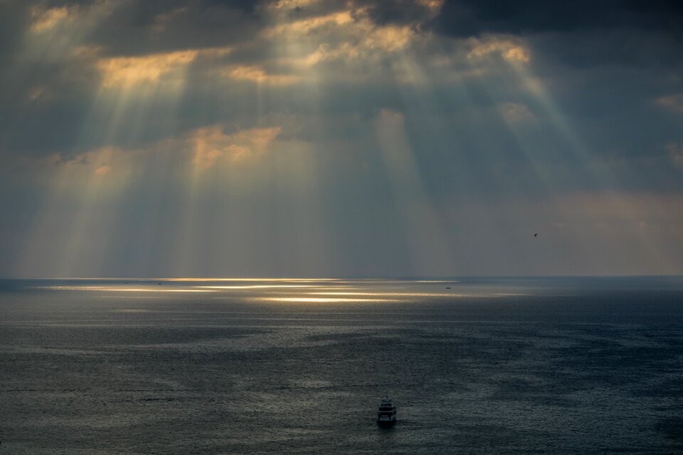 Boat gray sea gray light