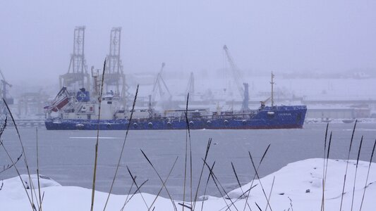 Winter ship harbor