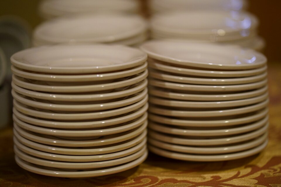 Directly above white background crockery