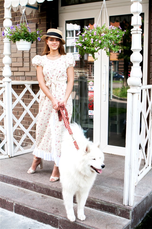 Woman Girl Samoyed Dog
