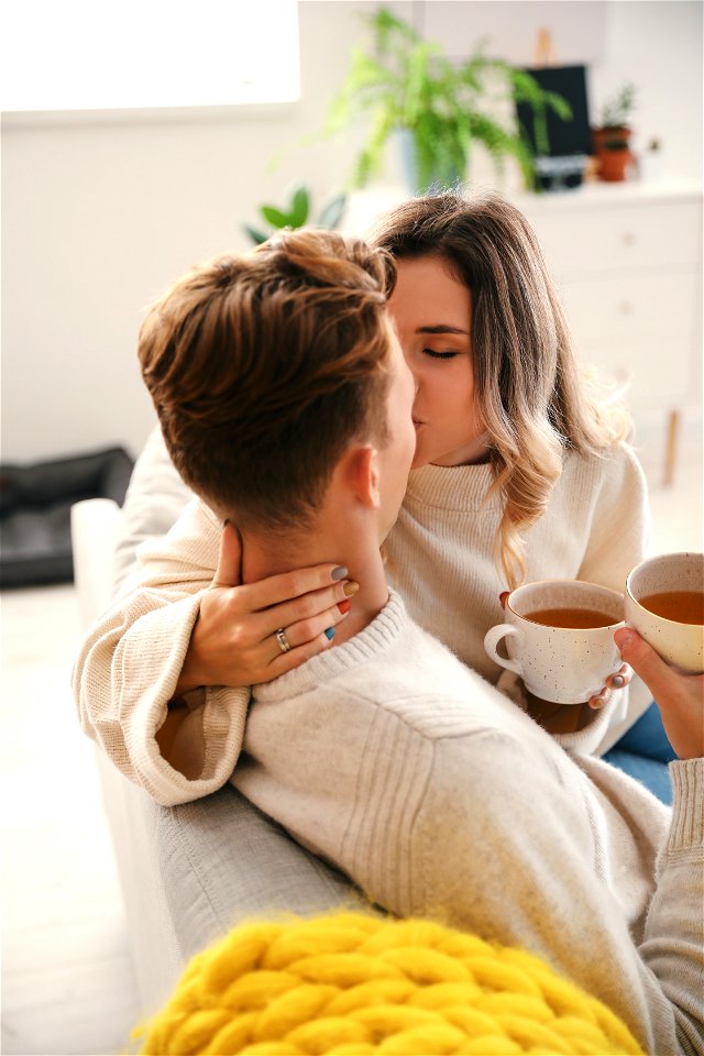 Couple Kiss Coffee photo