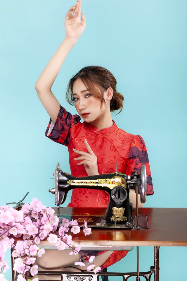 Woman Girl Sewing Machine photo