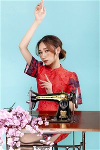 Woman Girl Sewing Machine