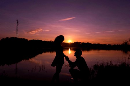 Couple Propose Sunset Lake