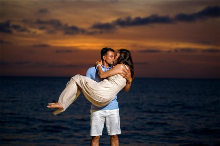 Couple Kiss Sunset photo