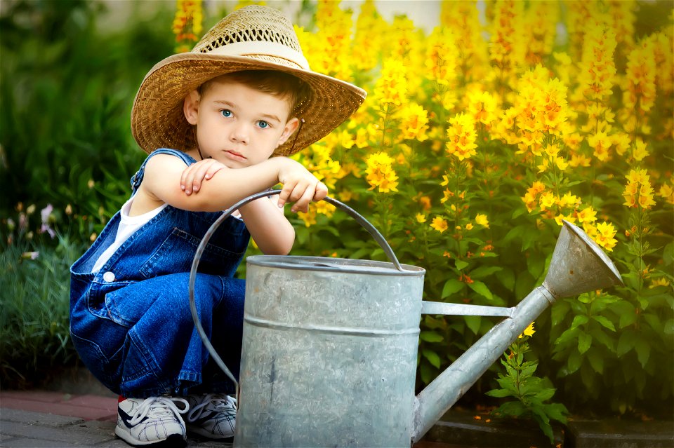 Child Boy Watering Can