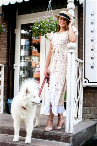 Woman Girl Samoyed Dog