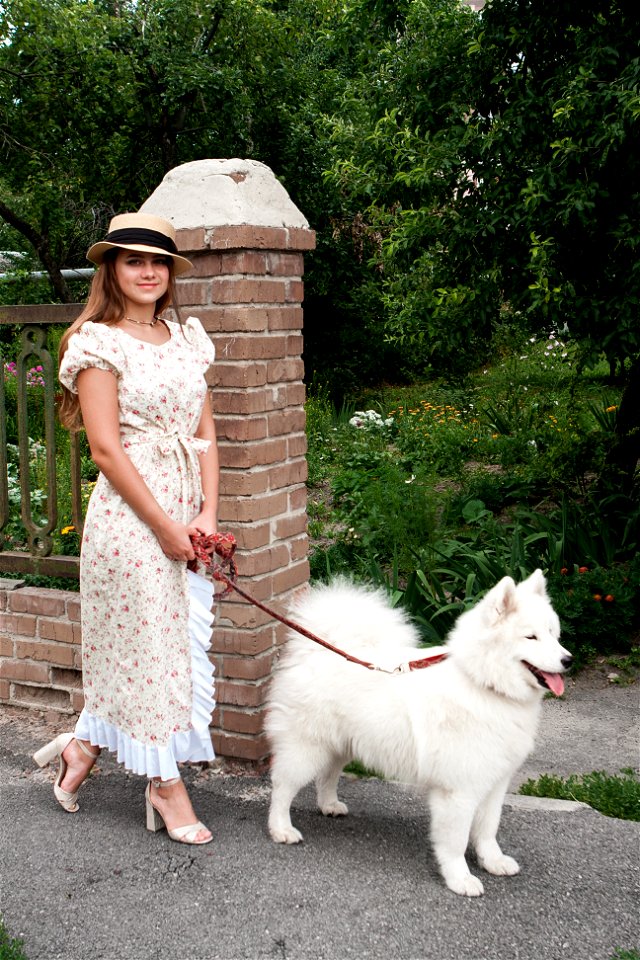 Woman Girl Samoyed Dog