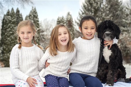 Sisters Children Girls Dog photo