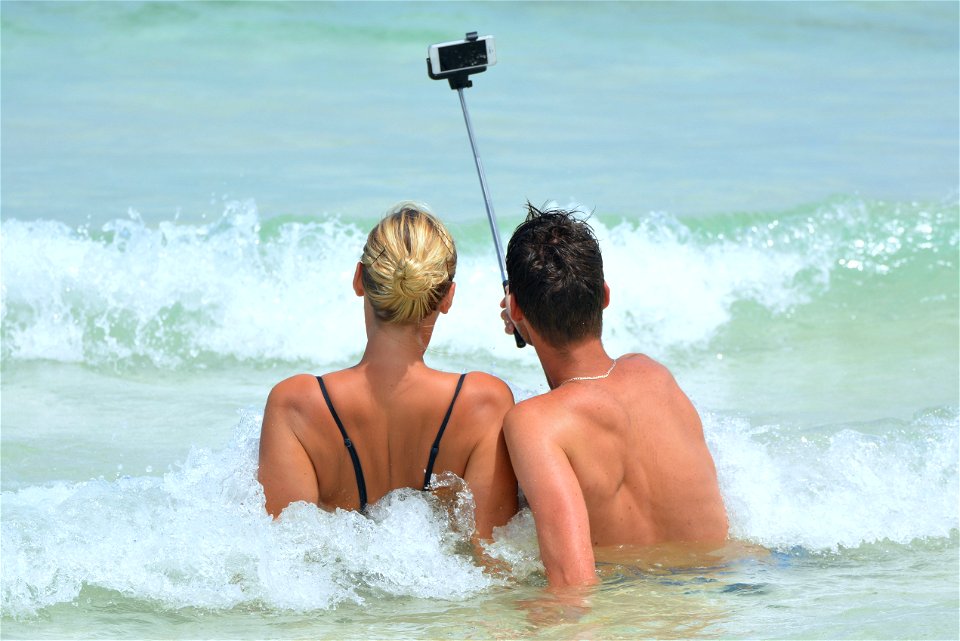 Selfie Stick Sea Couple photo