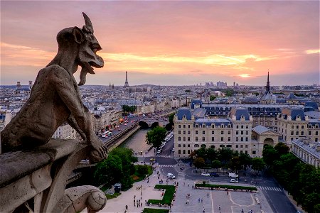 Gargoyle Statue Paris Sunrise
