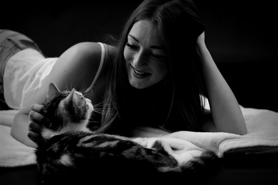 Woman Girl Cat Pet