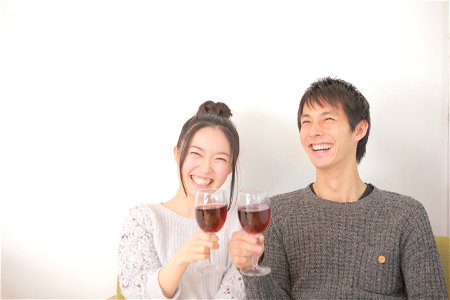 Couple Wine Laugh photo