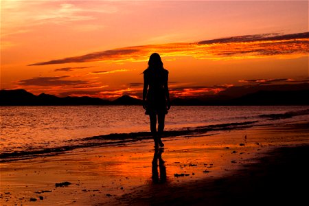 Beach Sea Woman Sunset