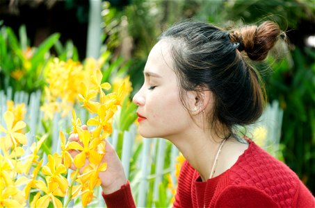 Woman Flower Smell photo