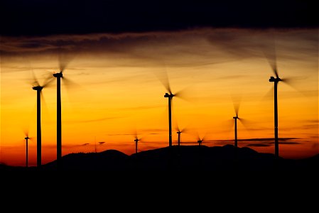 Wind Turbines Power Sunset photo