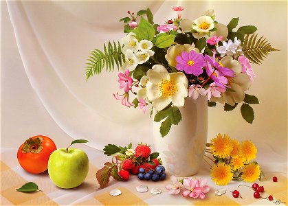 Flower Vase Fruits photo