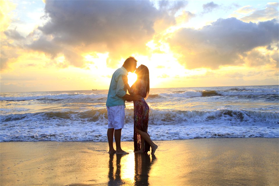 Sunset Beach Couple Kiss