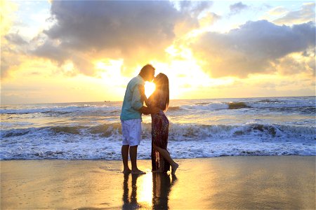 Sunset Beach Couple Kiss photo