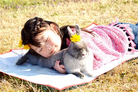 Child Girl Rabbit Sleep photo