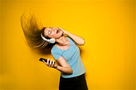 Woman Listen Music Headphone photo