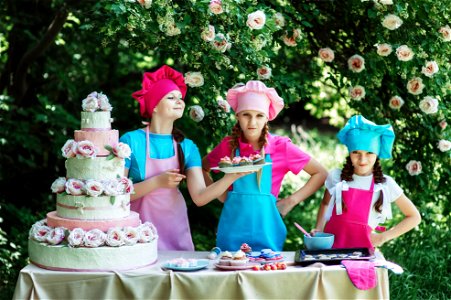 Children Girls Cook Cake photo