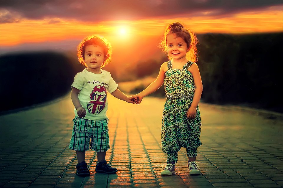 Sunset Children Brother Sister photo
