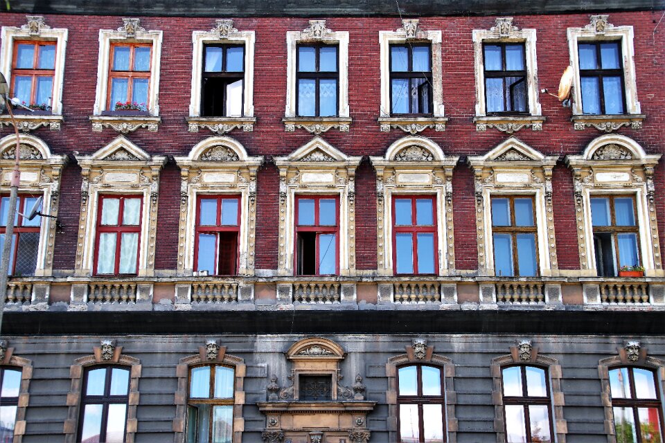 Colored townhouses façades facade