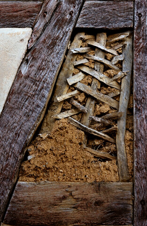 Clay dilapidated house facade