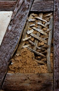 Clay dilapidated house facade
