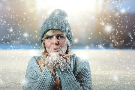 Cold woman snowfall