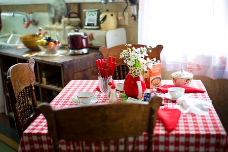 Kitchen scene morning red