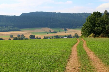 Panorama mountains fields photo